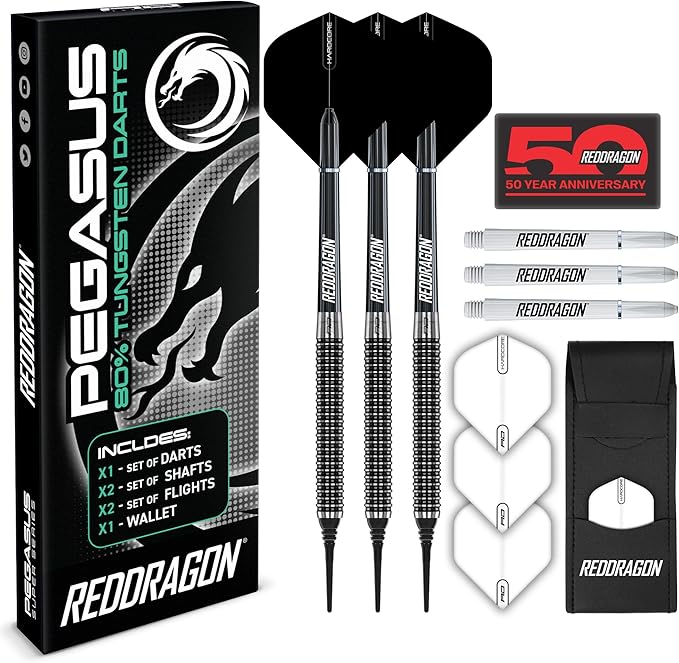 RED DRAGON Axis Professional Darts Set - 85% Tungsten Darts with Flights, Shafts & Wallet - Available in Multiple Colors, Soft Tip 18g and Steel Tip 24g - 28g