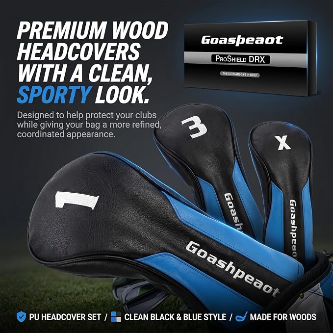 Premium PU Leather Golf Head Covers, Golf Club Headcovers for Driver Fairway Wood Hybrid, Protective PU Leather Wood Covers with Number Tags and Soft Lining