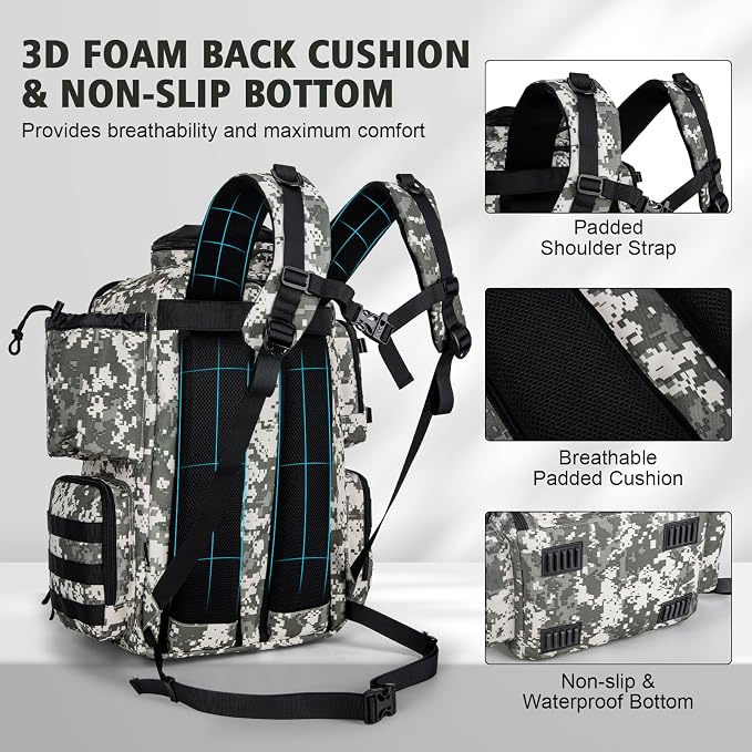 Goture Fishing Backpack with 4 Tackle Boxes,900D Water-Resistant Tackle Backpack with Rod Holders,SBS Zippers,45L Large Tackle Storage Gear Bag with Rain Cover,Bottle Holder for Travel Camping Hiking