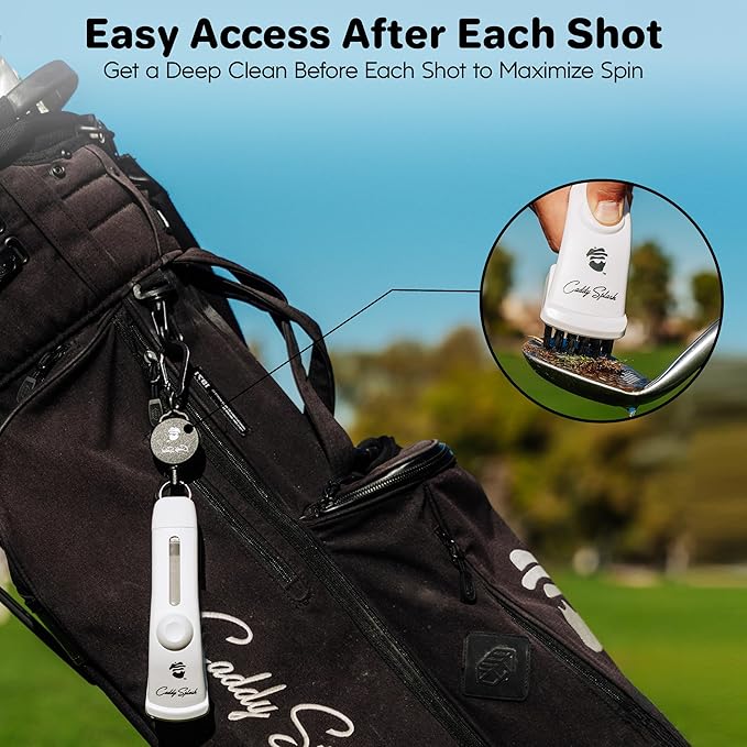 Caddy Splash Golf Club Brush Pro with Water – Heavy Duty Retractable Clip – Push Button for Easy Cleaning – Nylon Bristles – Holds 4 Oz – Golf Accessories for Men – Best Golf Gift – USA Company