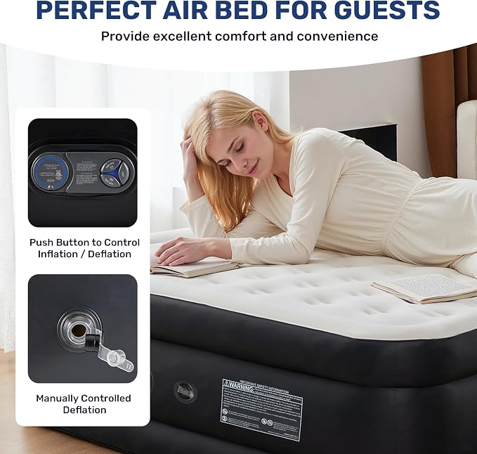 YSSOA Queen Camping Air Mattress with Built-in Electric High-Speed Pump, 22" Bed Height, Comfort Blow Up Inflatable Airbed with Carrying Bag for Travel & Home Guests, Waterproof Foldable Portable