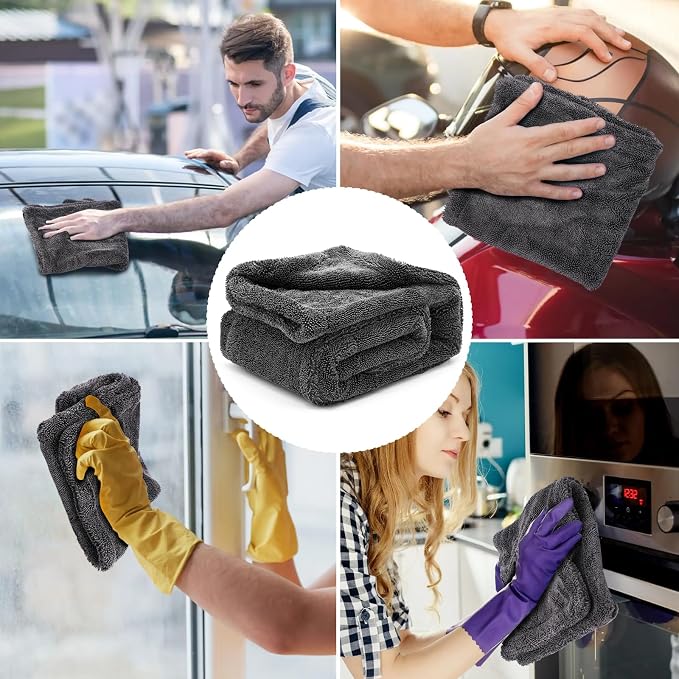 2 Pack 1300 GSM Car Drying Towel,Double-Sided Microfiber Towels for Cars(24'' x 36''&16 ''x 16''),Extra Large Ultra Absorbent,Without Residual Lint,Scratches or Water Spots