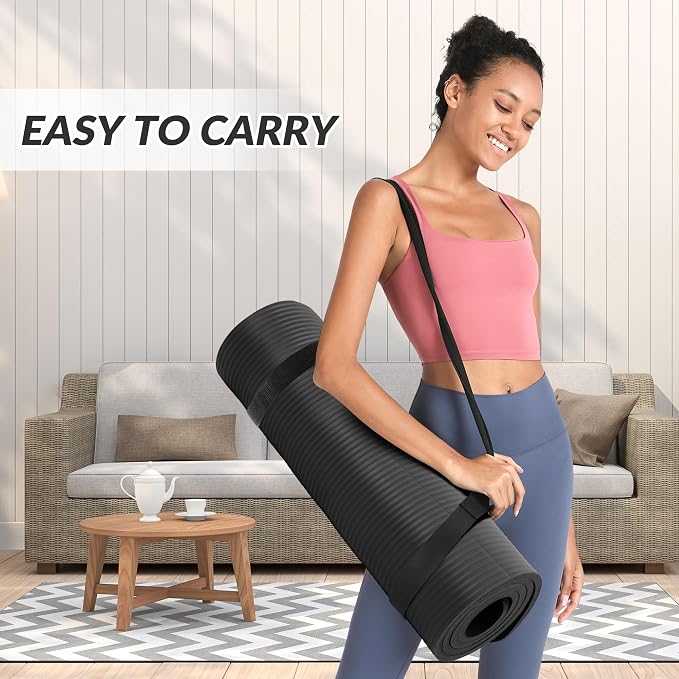 Signature Fitness Extra Thick High-Density Foam Yoga Mat – Multiple Thicknesses (1/2" & 1") / Multiple Colors – Double-Sided Non-Slip Surface – with Carrying Strap for Pilates, Yoga & Home Workouts
