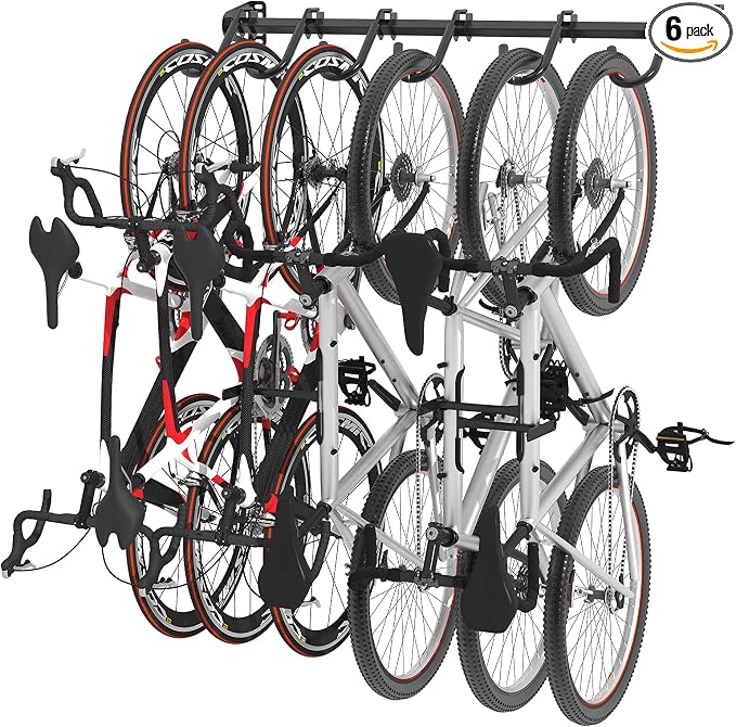 FLEXIMOUNTS 6 Bike Storage Rack, Heavy Duty Wall Mount Hanger for Home & Garage, Holds Up to 300lbs