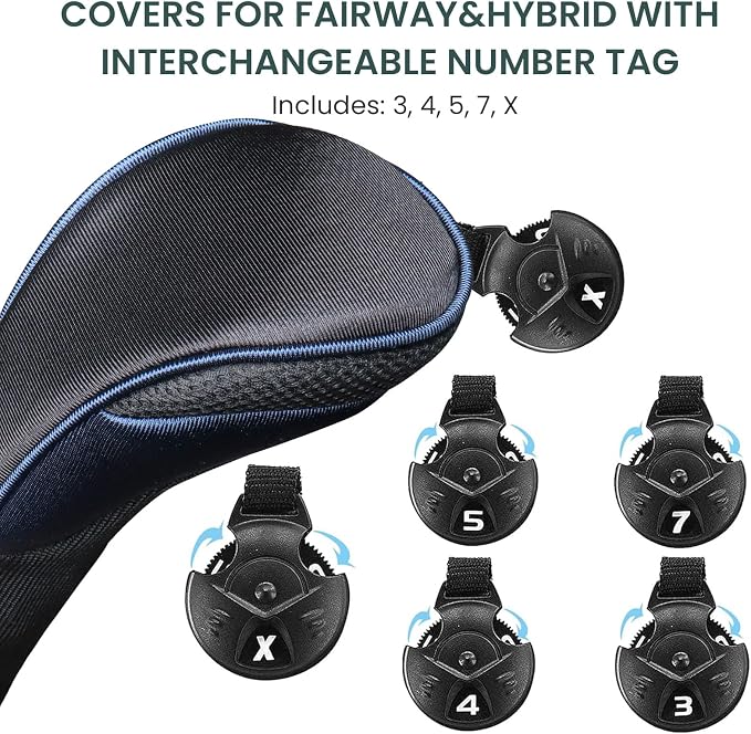 FINGER TEN Golf Club Head Covers for Woods Driver Fairway Hybrid Value 3/5 Pack, Long Headcover Interchangeable Accessories for Ultimate Club Protection