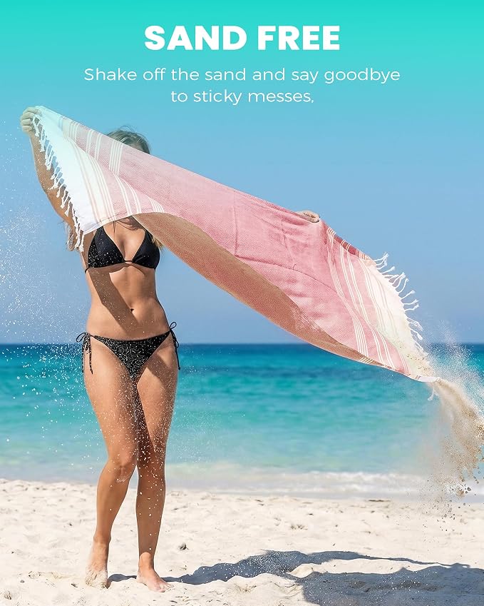 2 Packs Cotton Turkish Beach Towels Quick Dry Sand Free Soft Absorbent Extra Large Xl Big Blanket Adult Oversized Bath Pool Swim Towel Thin Lightweight Sandless Fast Drying Compact No Sand Packable