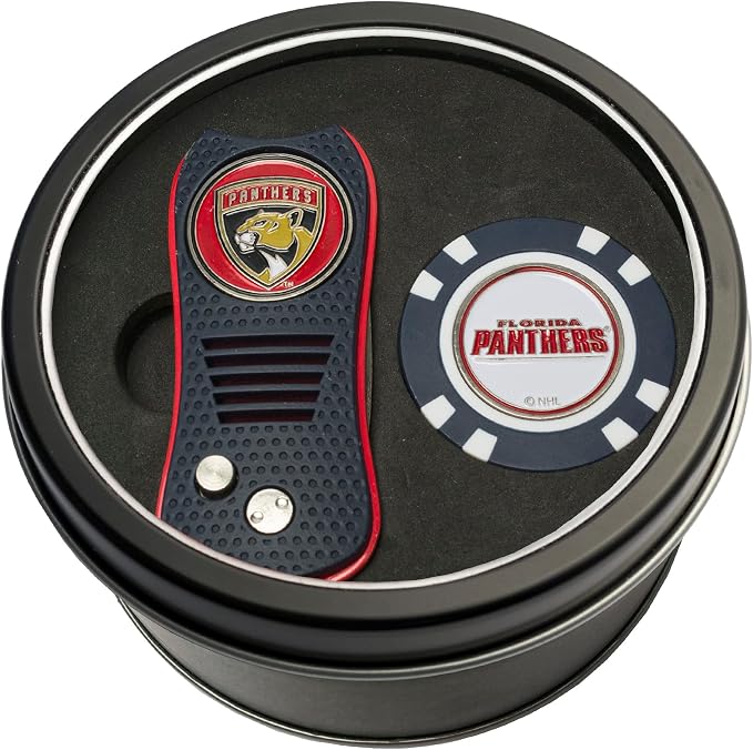 Team Golf NHL Gift Set Retractable Divot Tool & Chip, Includes 2 Double-Sided Enamel Ball Markers, Patented Design, Less Damage to Greens, Retractable Mechanism