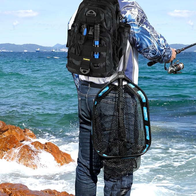 PLUSINNO Floating Fishing Net for Steelhead, Salmon, Fly, Kayak, Catfish, Bass, Trout Fishing, Rubber Coated Foldable Landing Net with Fixed or Telescoping Pole Handle, Fishing Gear and Gifts for Men