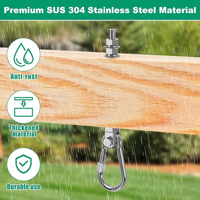 SELEWARE 6Pcs Heavy Duty Swing Hangers, 1500LB Capacity Stainless Steel Swing Set Hooks for Wood/Steel Beam, 5" x M2/5" Porch Swing Hardware for Playground Swing Hammock Chair Yoga Silk Punching Bag