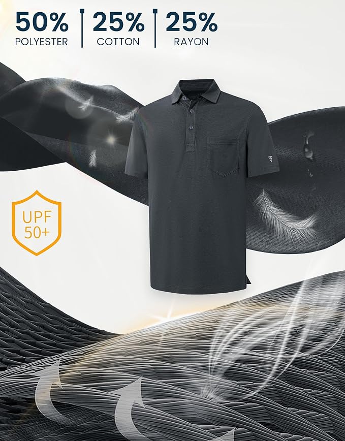 M MAELREG Mens Golf Shirts Short Sleeve Lightweight Soft Cotton Blend with Pocket Summer Casual Daily Wear