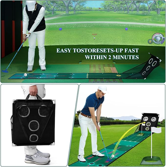Losbenco Golf Putting Green, Indoor Putting Matt for Golf Practice with Putter, Putting Cup, 6 Balls, Automatic Ball Return, Mini Course Set for Home Office Backyard Indoor Outdoor Use