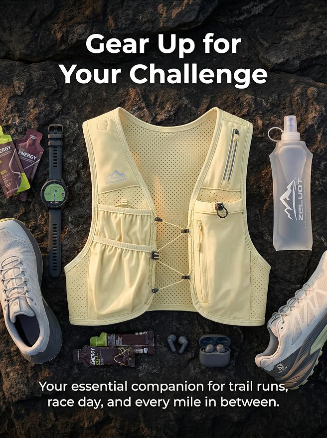 Zelvot Running Vest for Women Men, USA Original Patent, Adjustable Chest Straps Running Hydration Vest with 500ml Soft Flask, Lightweight Reflective Hydration Backpack for Marathon