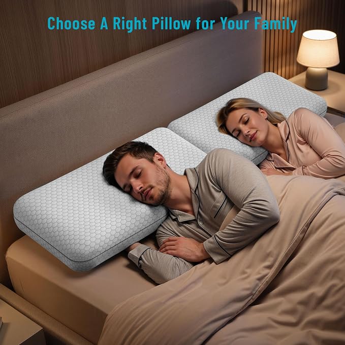 CushyOasis Memory Foam Pillows for Side, Back and Stomach Sleepers, Set of 2, Bed Pillow with Washable Cover and Breathable Mesh, Bed Pillow for Sleeping (Light Grey，King Size)