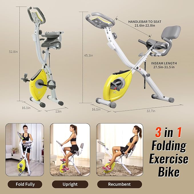 leikefitness LEIKE X Bike Ultra-Quiet Folding Exercise Bike, Magnetic Upright Bicycle with Heart Rate,LCD Monitor and easy to assemble
