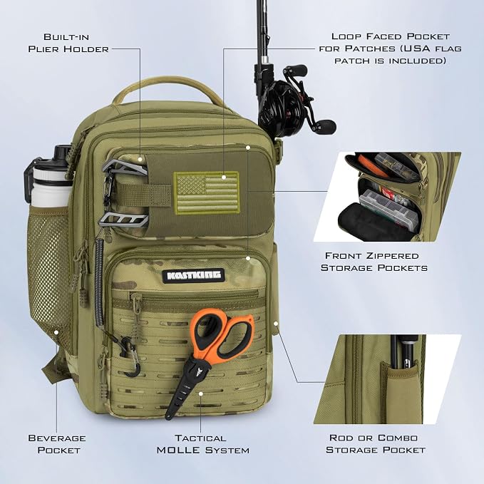 KastKing BlowBak Tactical Sling Tackle Bag-Lightweight Fishing Backpack Storge Fishing Gear and Equipment,Gift for Men
