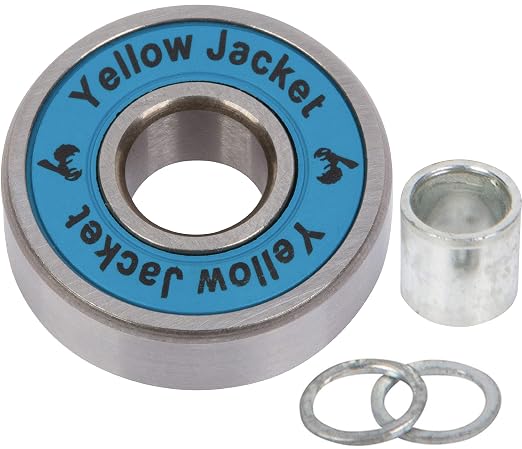 Yellow Jacket Premium Skateboard Bearings, Pro Longboard Bearings, 608, ABEC 9, Washers and Spacers, Bomber Blue (Pack of 8)