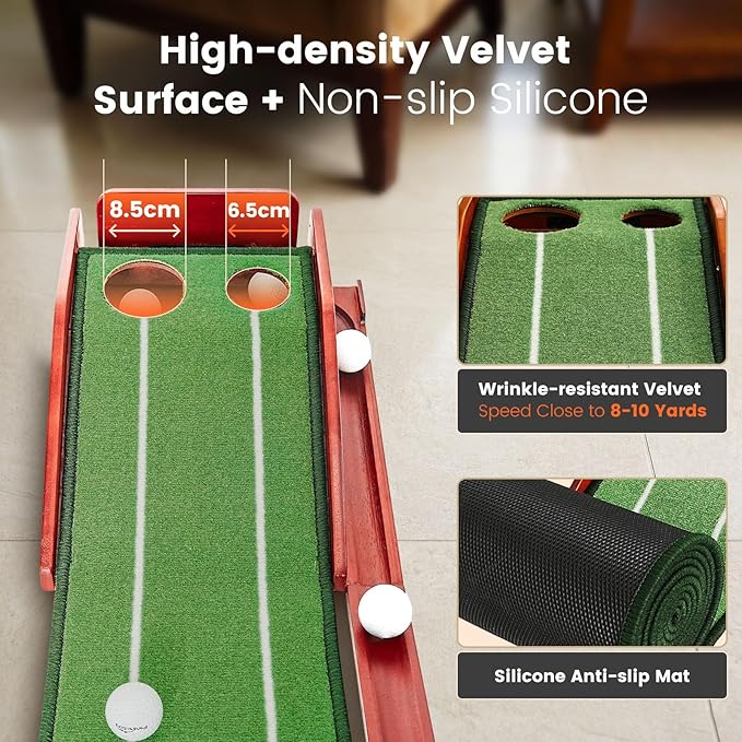 Golf Putting Green Indoor - Practice Uphill Putts, 3-Level Adjustable Incline, Auto Ball Return and Foldable Solid Wood Base, Golf Training Aid for Home, Office, Backyard - Golf Putting Mat