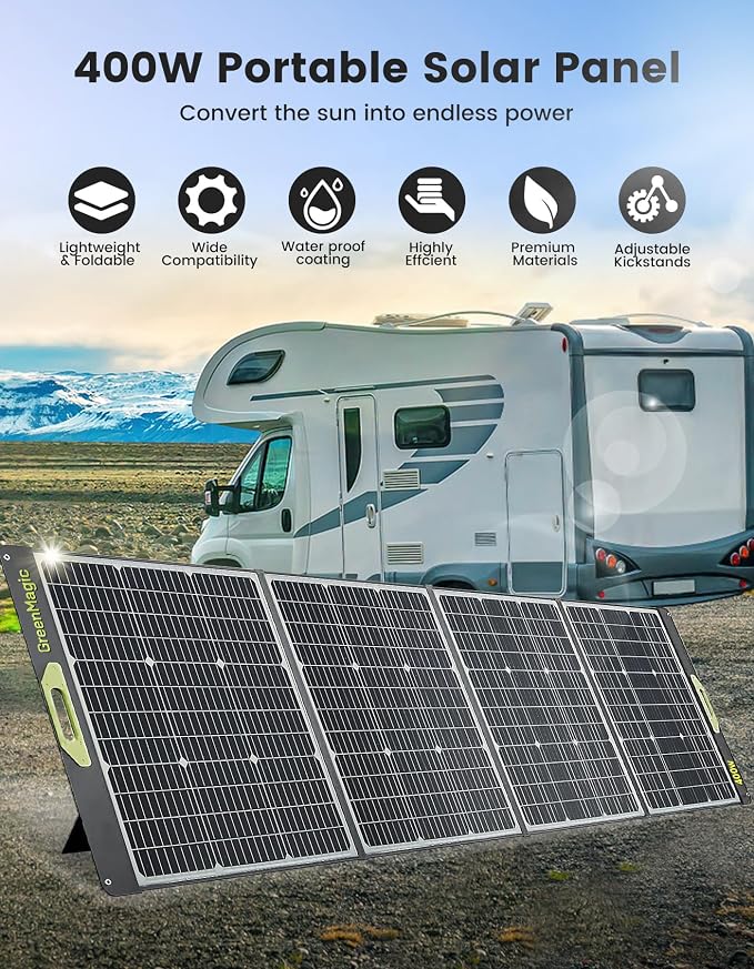 Greenmagic Portable 400 Watt Solar Panel, 39V 400W Foldable Panel Solar Charger Lightweight Durable Compatible with Most 40v Portable Solar Generator Power Station on The Market for RV Camping Home