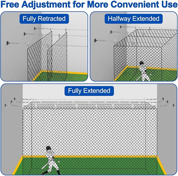 Batting Cage Cable Kit for 10/20/35/55/70FT, Heavy Duty Retractable Batting Cage Netting Net Wire Tension Hanging Kit, Batting Cage Frame for Backyard, DIY Baseball & Softball Hitting Tunnels