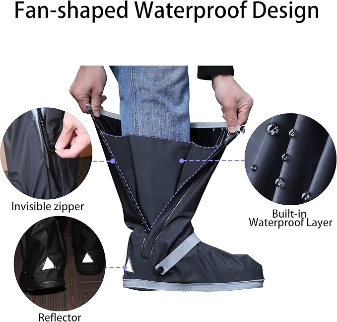 Waterproof Rain Boot Shoe Cover with Reflector Reusable & Foldable