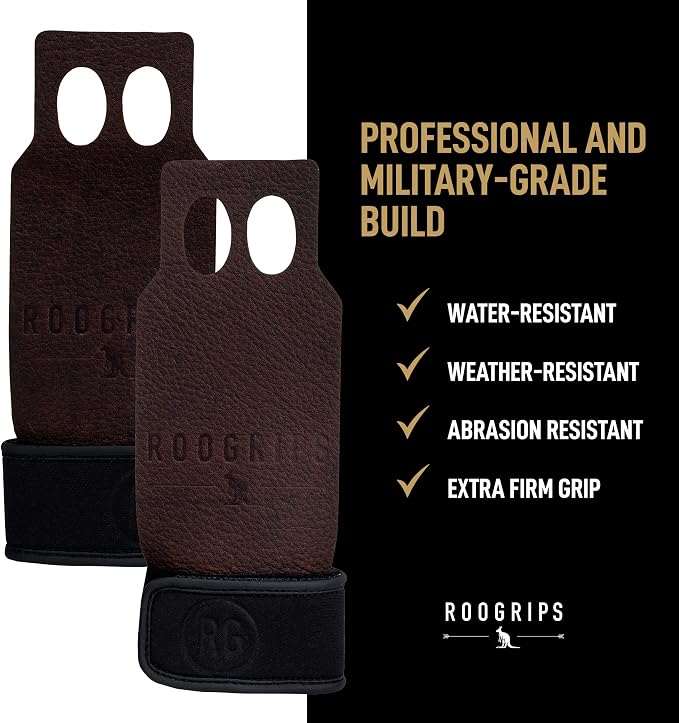 Roogrips 2 Finger Premium Leather Hand Grips for Gymnastic Bars, Cross Training, Gym & Home Workouts, Pull Up Bars & Weightlifting - The Most Durable Palm Guard from Rips and Blisters