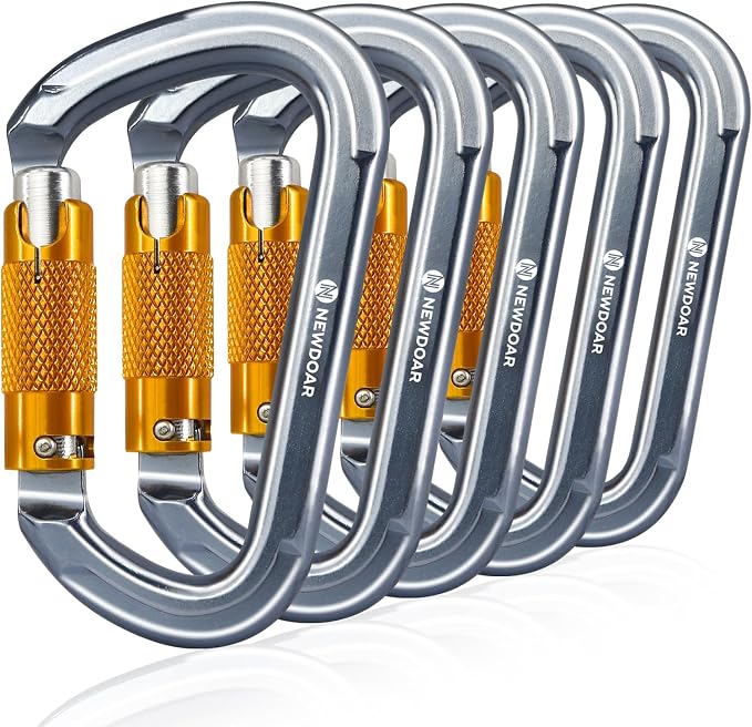 NewDoar 28KN UIAA & CE Certified Auto Climbing Carabiner Professional Heavy Duty Caribeaner for Rappelling D-Shaped