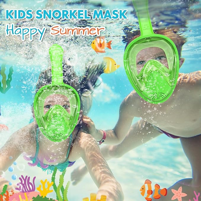 Kids Snorkel Mask Full Face, Snorkeling Gear for Kids with Camera Mount, 180 Degree Panoramic View Snorkeling Set Anti-Fog Anti-Leak
