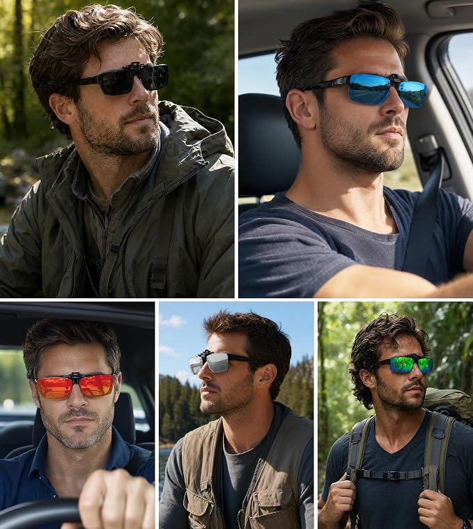 STORYCOAST Clip On Sunglasses for Men Women Polarized Fit Over Prescription Glasses Sports Fishing Driving