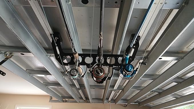 Aventik Garage Door Storage Rack, 21" ABS Fishing Rod Holder with Adjustable Bungee Cord, Space-Saving Organizer for Rods, Tools and Accessories (21 inch – Fits most 4-panel garage doors)