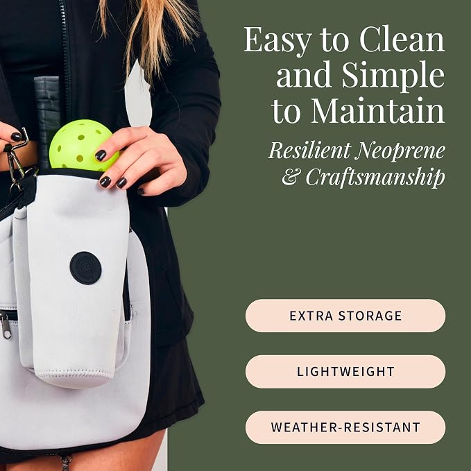 Posh Pickler Clip-On Expandable Neoprene Pouch with Zipper, Weather-Resistant Design, Secure Storage for Keys, Card, Compatible with Crossbody Paddle Cover & Strap, pickleball gifts 7.7" L x 5" W