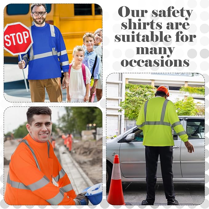 Amylove 4 Pcs Long Sleeve Safety Shirt High Visibility Reflective Construction Work Shirts for Men Women(XXXL,Yellow, Orange, Black, Blue)
