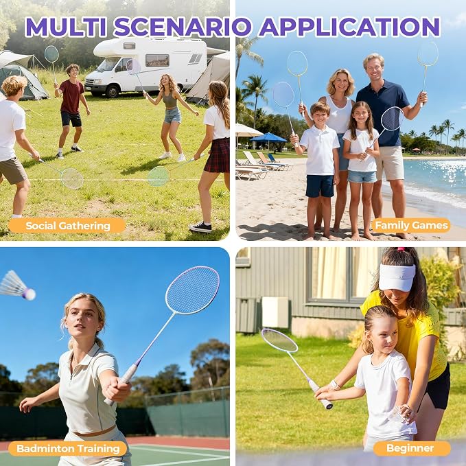 HIRALIY Badminton Rackets Set for Backyards, Badminton Set, Includ 2/4 Rackets, 6/12 Birdies, 1 Carrying Bag, Outdoor Game for Adult Family Beginner