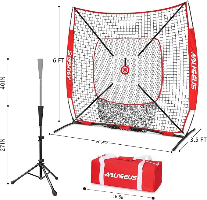 6'X6' Baseball Softball Practice Net,Pitching Net,Batting Net,with Bonus Strike Zone,Target and Bow Frame,for Hitting,Pitching,Catching