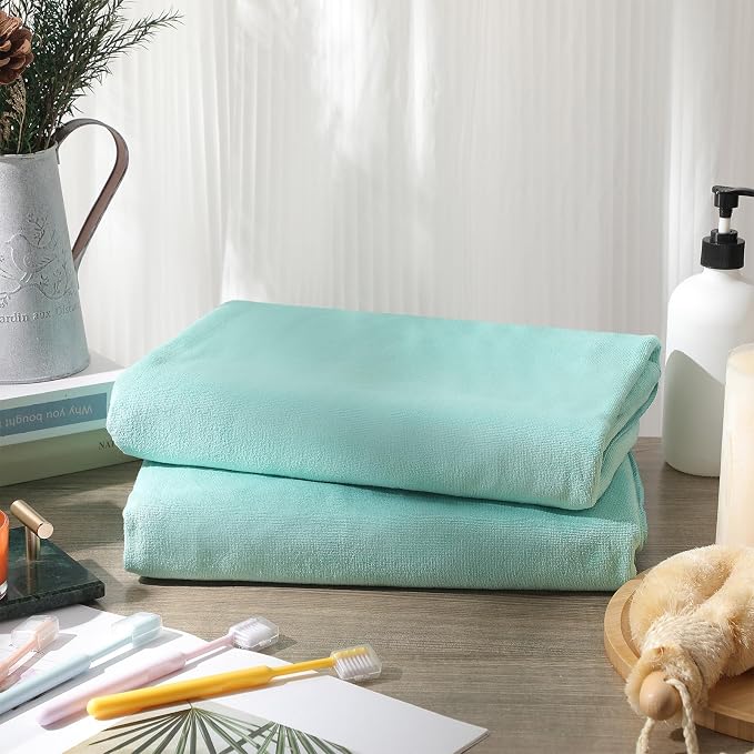 Mixweer 2 Pcs Oversized Bath Towels, 40 x 80 Inch Giant Microfiber Jumbo Bath Sheets Ultra Soft Bathroom Microfiber Quick Dry Absorbent Shower Towels for Spa Camping Beach (Turquoise)