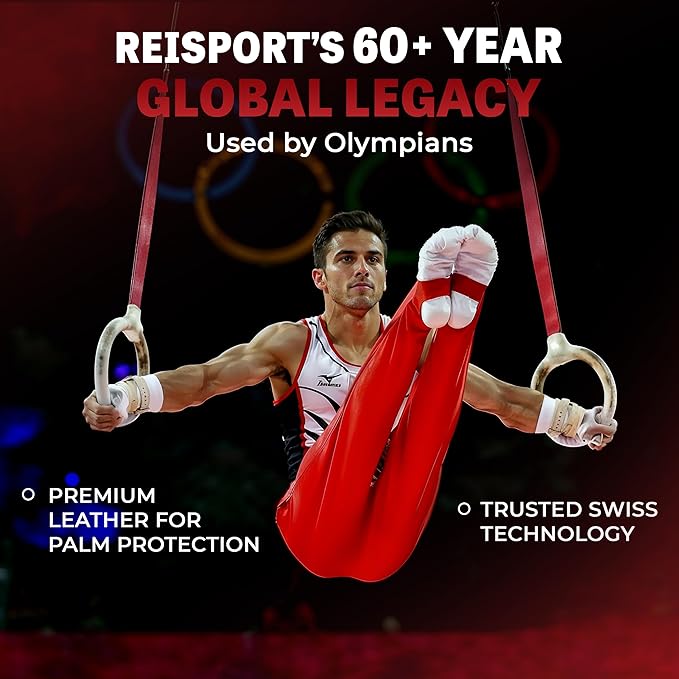 Reisport Men's Ring Gymnastics Grips - Durable Leather Hand Grips for Gymnastics Rings Men & Boys - Gymnastics Equipment & Accessories for Advanced Gymnasts
