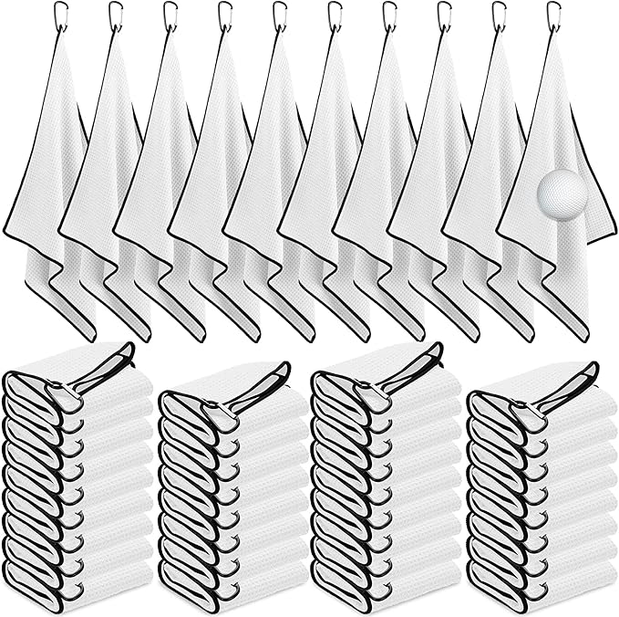Batiyeer Golf Towels Bulk for Bags 16'' x 24'' Microfiber Waffle Pattern Golf Towels Trifold with Clip for Hiking,Tournament, Yoga