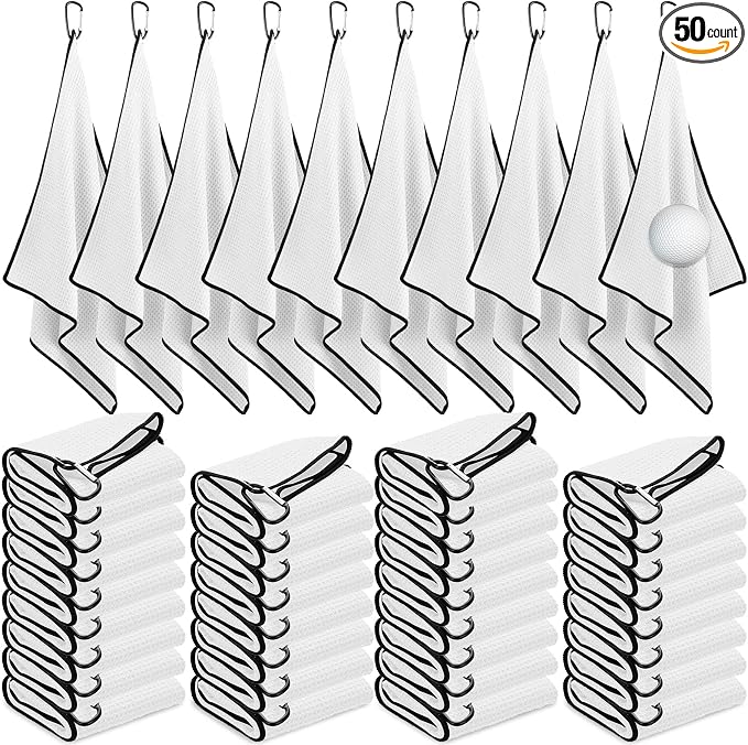 Batiyeer Golf Towels Bulk for Bags 16'' x 24'' Microfiber Waffle Pattern Golf Towels Trifold with Clip for Hiking,Tournament, Yoga