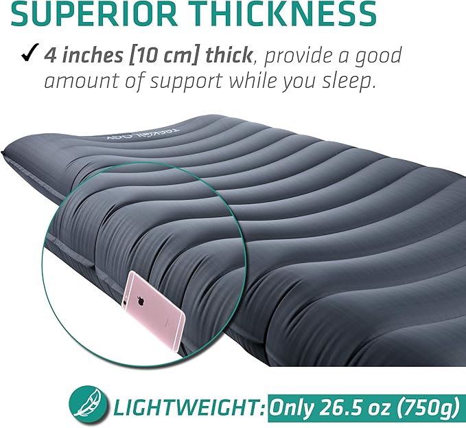 TREKOLOGY UL80 Ultralight Inflatable Backpacking Sleeping Pad with ALUFT Plus SE Inflatable Camping Pillow – Compact, Portable, and Comfortable Gear for Camping, Hiking, Travel, and Outdoor Adventures