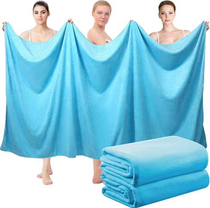 Mixweer 2 Pcs Oversized Bath Towels, 40 x 80 Inch Giant Microfiber Jumbo Bath Sheets Ultra Soft Bathroom Microfiber Quick Dry Absorbent Shower Towels for Spa Camping Beach (Lake Blue)