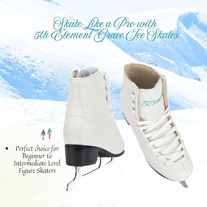 5th Element Grace Ice Skates for Women - Comfortable Figure Skates with Velvety Soft Tricot/Fleece-Lining - Stylish Women's Ice Skating Shoes