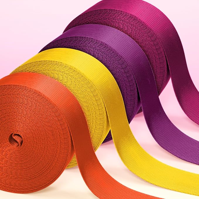 Nylon Webbing 1 Inch 1.5 Inch, 12 Rolls Webbing Strap for Bags, Pets, Climbing Outdoors Indoors Crafting DIY
