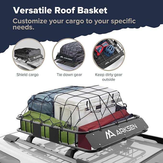 ARKSEN 43" x 39" x 6" Roof Rack Basket with Extension & Waterproof Cargo Bag, 150 lb Heavy-Duty Steel Cargo Carrier, Fits Crossbars up to 1.38" Thick, for SUV & Pickup Truck
