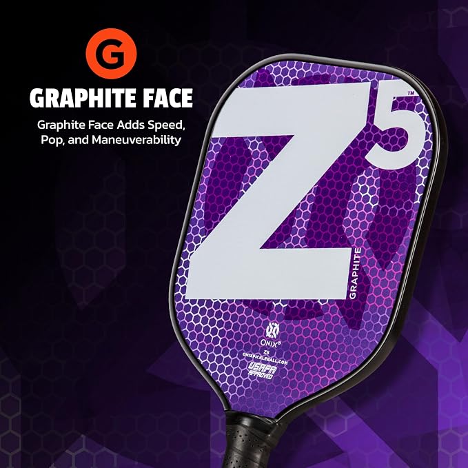 Onix Graphite MOD Z5 Carbon Fiber Pickleball Paddle with Wide-Body Shape. Honeycomb Core, Graphite Face & Cushion Comfort Pickleball Paddle Grip