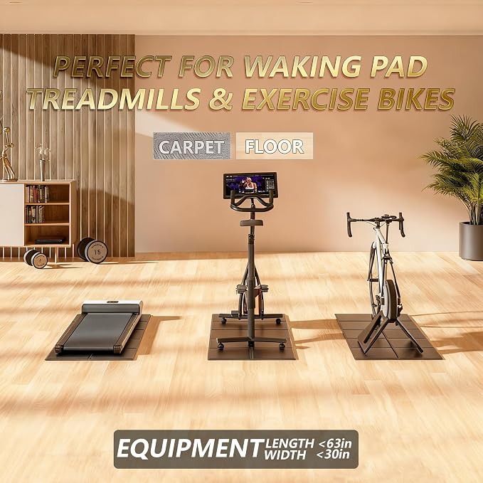 63"x30" Walking Pad Mat for Carpet Floors,Under Bike Treadmill Mat for Hardwood Floor Protection,0.24" Thick Exercise Equipment Matt Compatible with Peloton Matt Stationary Exercise Bike Trainer Pad