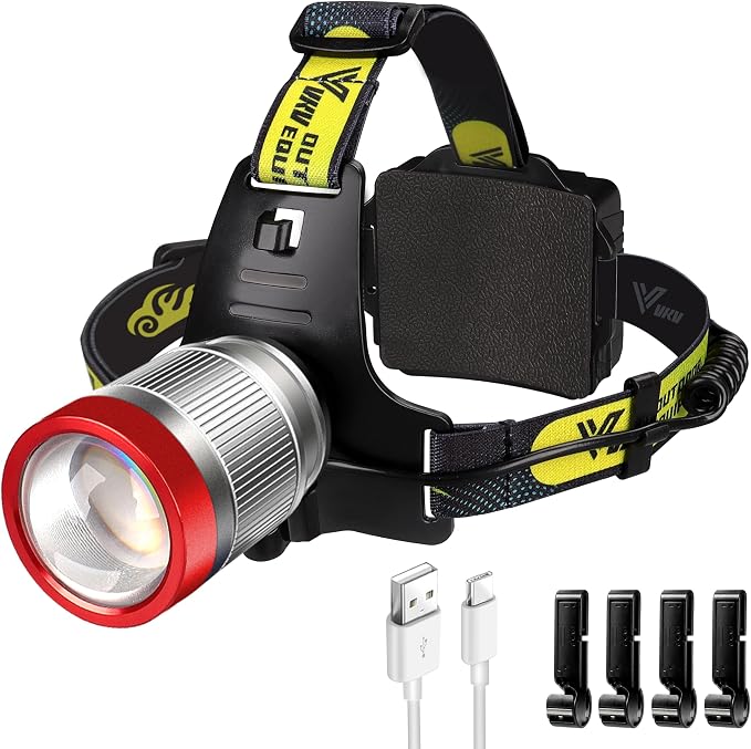 LED Headlamp Rechargeable, Super Bright 18000LM Headlight Flashlight 4 Modes,Zoomable,Spotlight&Floodlight, IP65 Waterproof, 20H Runtime for Outdoor Camping Running Hiking Fishing