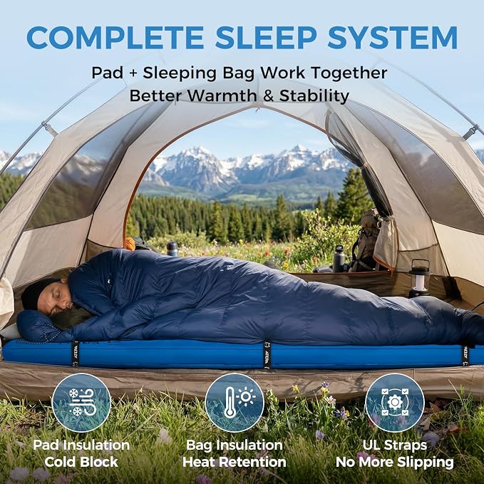 ATEPA Ultralight Backpacking Sleep System, 3 Season Camping Gear Set, Down Sleeping Bag & 6.6 R-Value Insulated Inflatable Sleeping Pad, Lightweight Packable