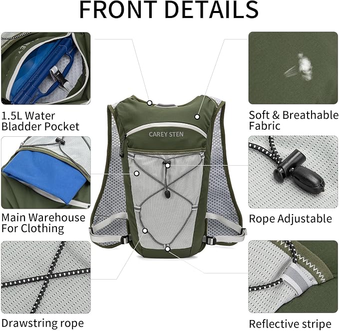 Carey STEN Lightweight Running Hydration Vest, Breathable Outdoor Backpack for Trail Running, Hiking, Cycling & Marathon, Suitable for Both Men and Women