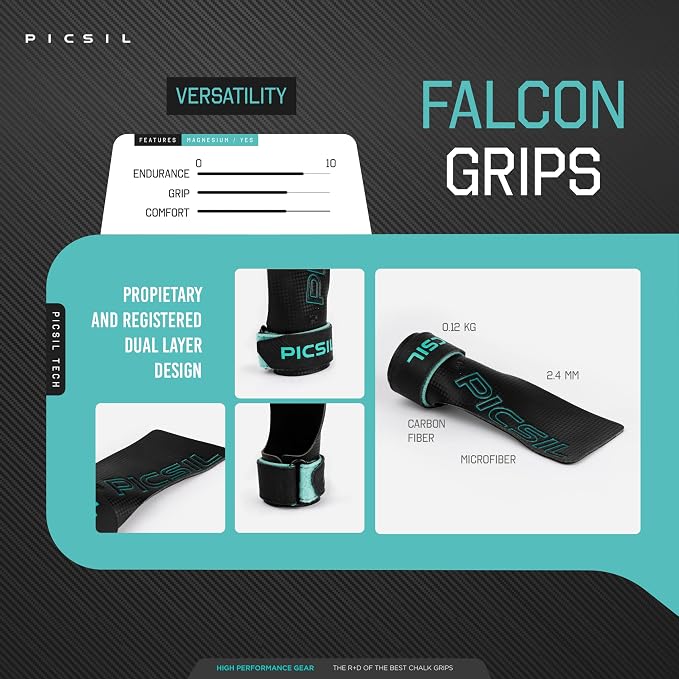 PICSIL | Falcon Grips | Grip All Surfaces and Bar Types | Use with Magnesium | Carbon Fibre Material | for Crosstrainig, WOD, Gym & Calisthenics |