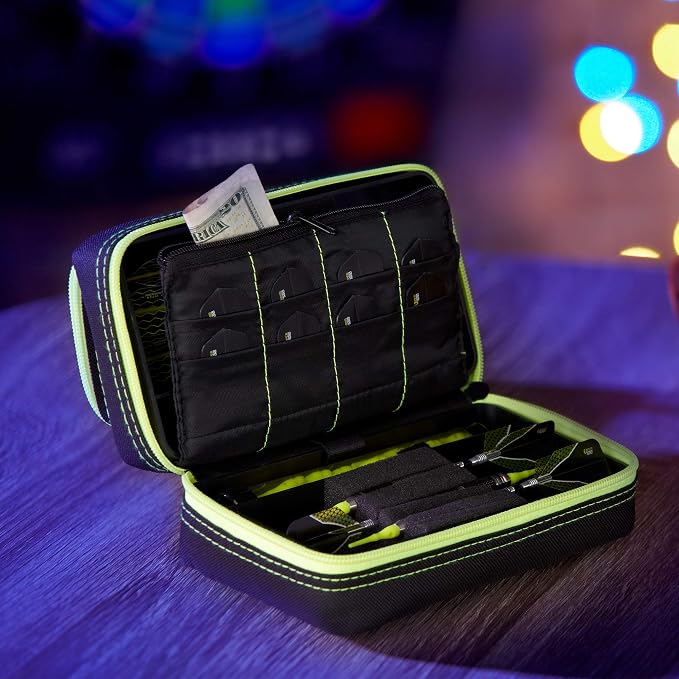 Casemaster Plazma Pro, 6 Dart Case for Soft and Steel Tip Darts, Features Large Front Mobile Device Pocket, Built-In Storage Tubes and Pockets for Flights, Tips, Shafts, and Personal Items