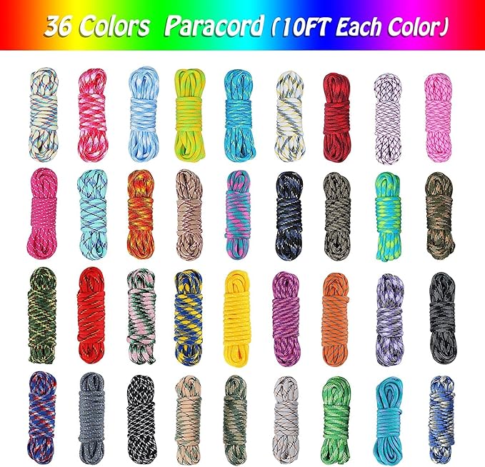 Paracord Combo Kit - 36 Colors, Multifunction Ropes & Accessories for Crafts